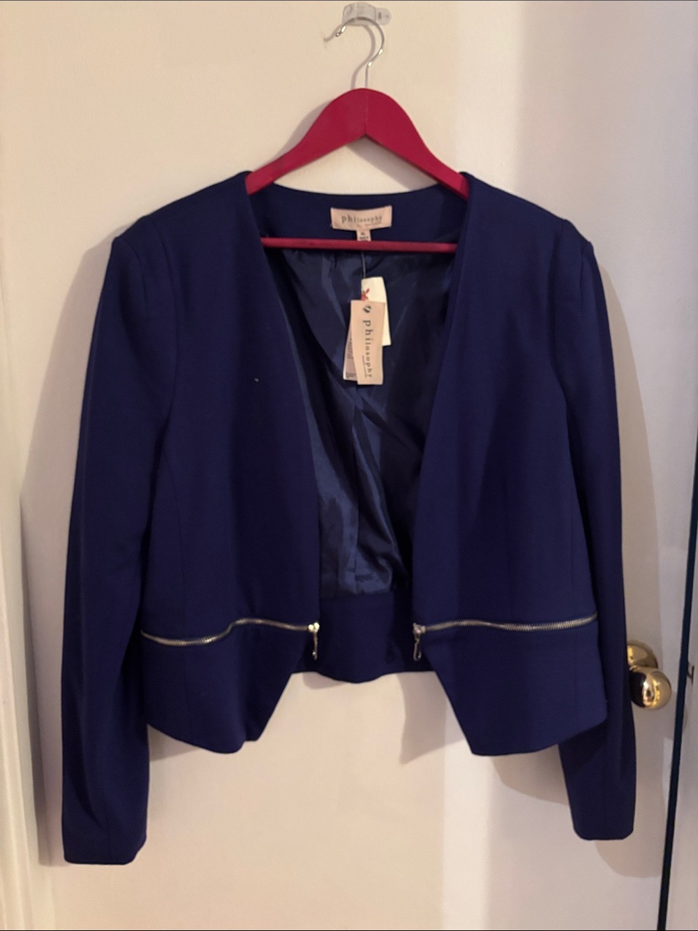 Philosophy Cobalt Blue Open-Front Blazer with Waist Zip Detail